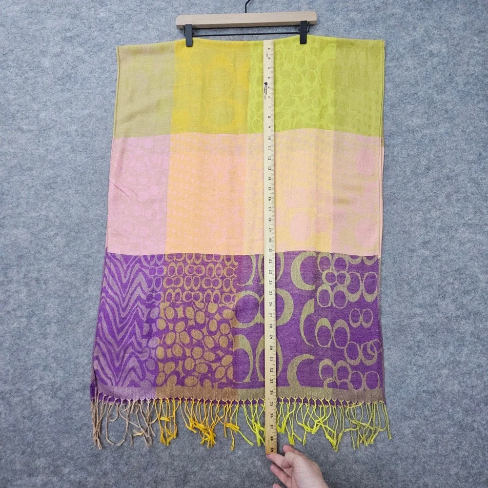 Coach Women's Multicolor Pashmina‎ Scarf OS Colorblock Geometric Fringe Boho